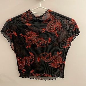 See Through Crop Top Dragon Design